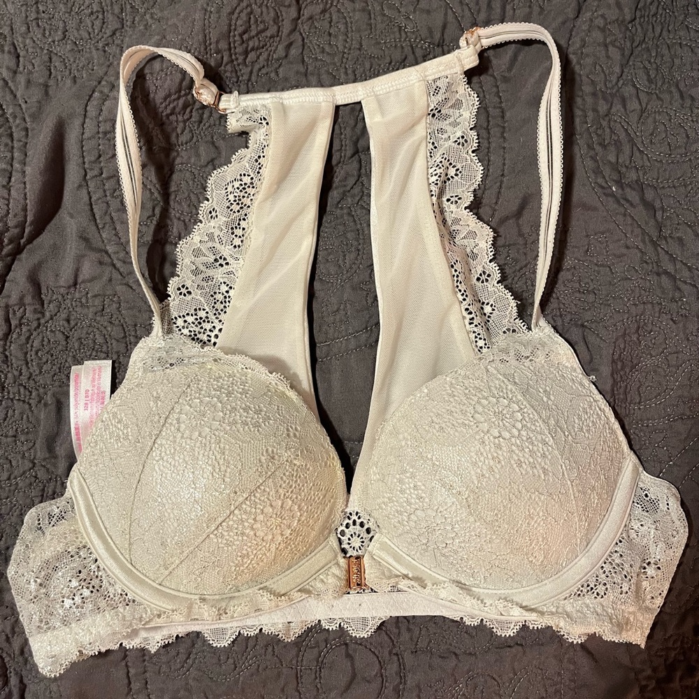 PINK Date Push Up Bra White Lace, 32B